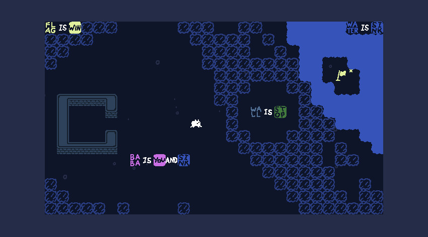 Gameplay do jogo baba is you mostrando uma fase aquática