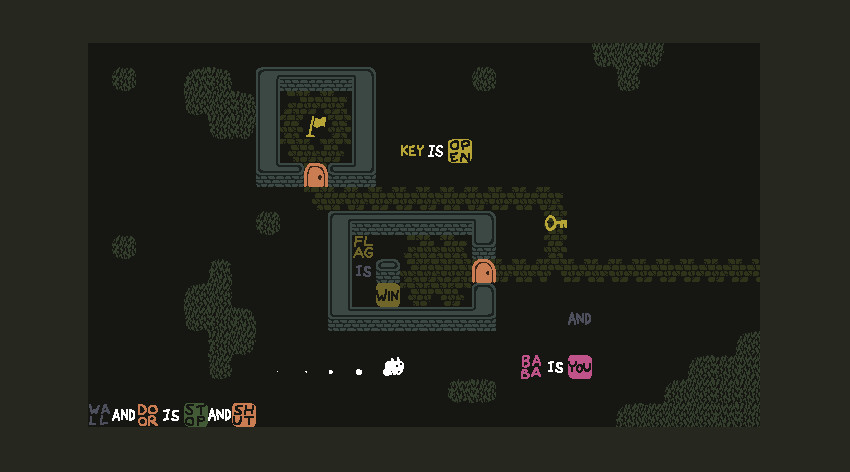 Gameplay do jogo baba is you mostrando chaves e portas para serm abertas