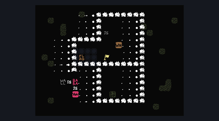 Gameplay do jogo baba is you onde baba se transformou em muros, uma vez que baba is wall