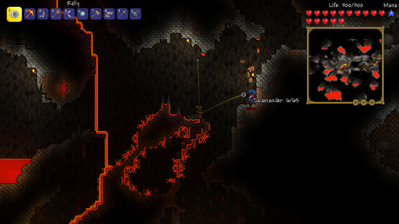 Personagem de terraria explorando uma caverna